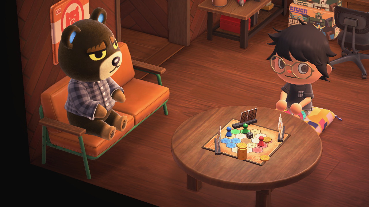 Grizzly and my Animal Crossing playing a board game.